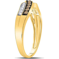 10K Yellow Gold Band Ring with Round Brown and White Pave-Set Diamonds - 0.25 Carat Total Diamond Weight
