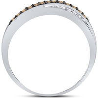 10K Yellow Gold Band Ring with Round Brown and White Pave-Set Diamonds - 0.25 Carat Total Diamond Weight