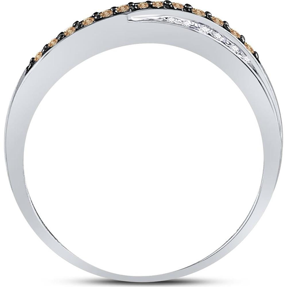 10K Yellow Gold Band Ring with Round Brown and White Pave-Set Diamonds - 0.25 Carat Total Diamond Weight