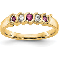 10K Yellow Gold Band with Alternating Round Natural Diamonds and Rubies - 0.225 Carat Total Gemstone Weight by 0