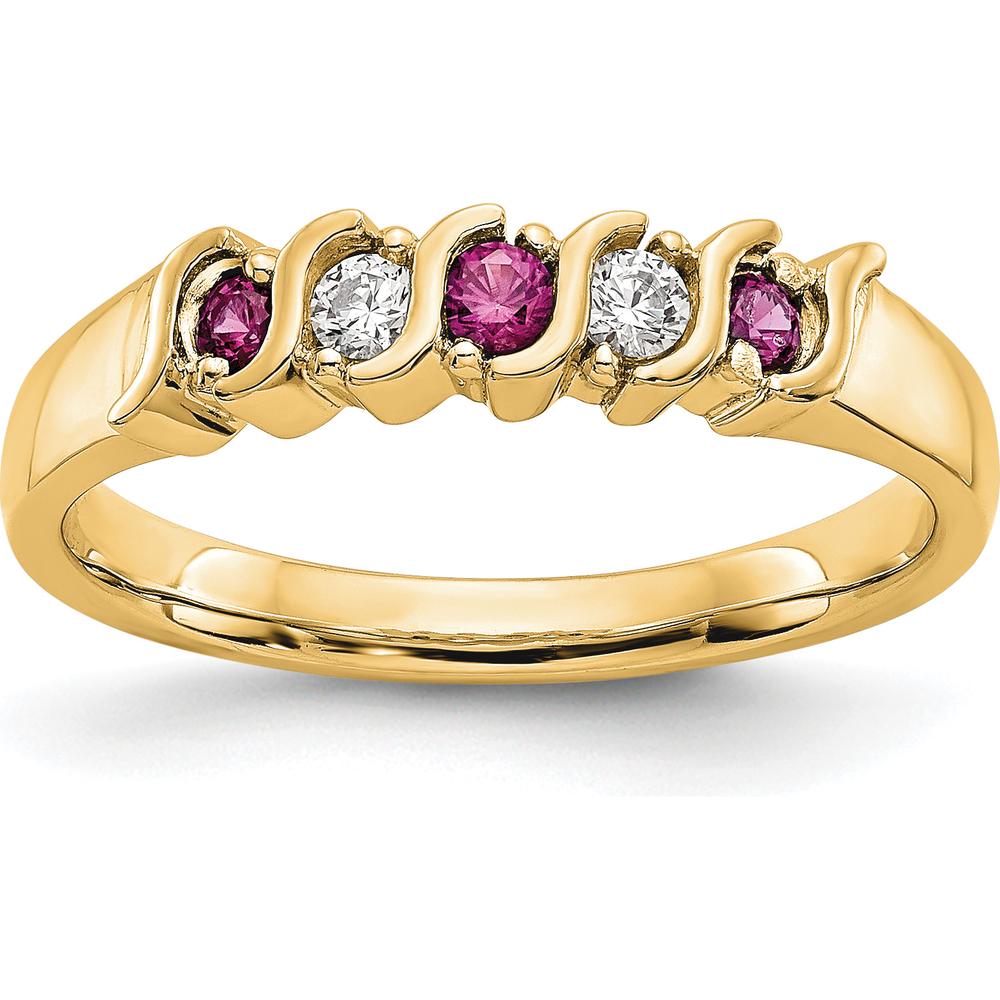 10K Yellow Gold Band with Alternating Round Natural Diamonds and Rubies - 0.225 Carat Total Gemstone Weight by 0