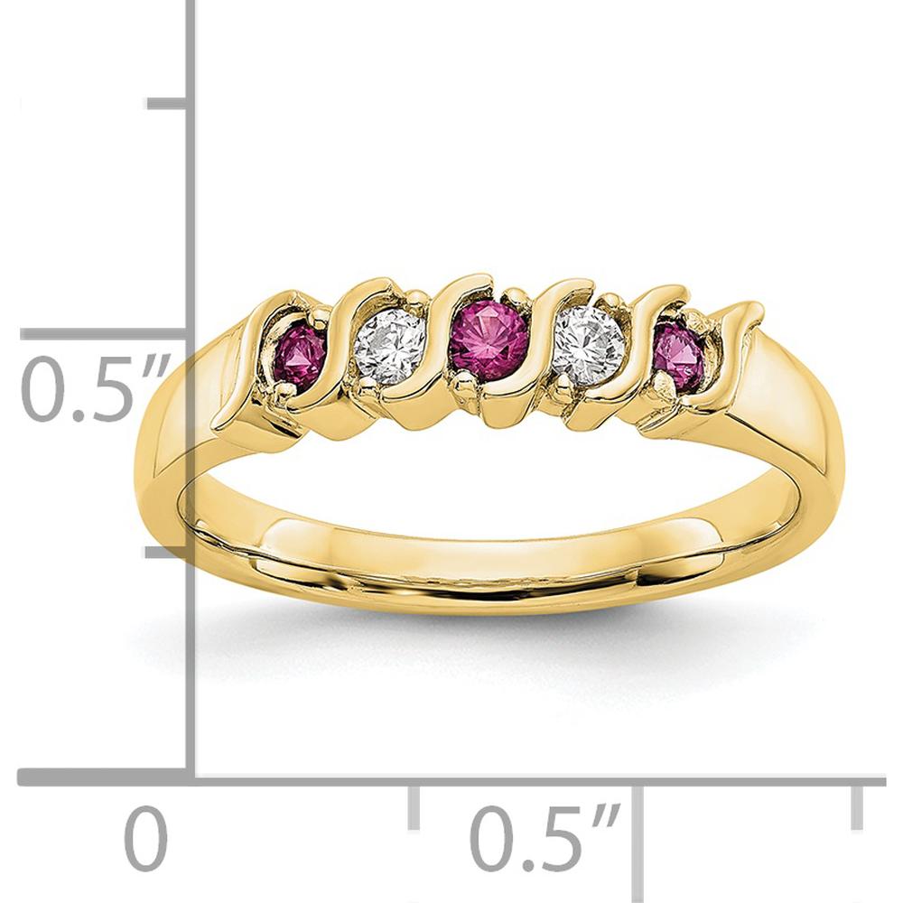 10K Yellow Gold Band with Alternating Round Natural Diamonds and Rubies - 0.225 Carat Total Gemstone Weight by 0