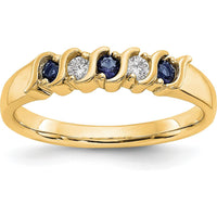 10K Yellow Gold Band with Alternating Round Natural Diamonds and Sapphires - 0.09 Carat Total Gemstone Weight by 0