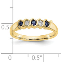 10K Yellow Gold Band with Alternating Round Natural Diamonds and Sapphires - 0.09 Carat Total Gemstone Weight by 0