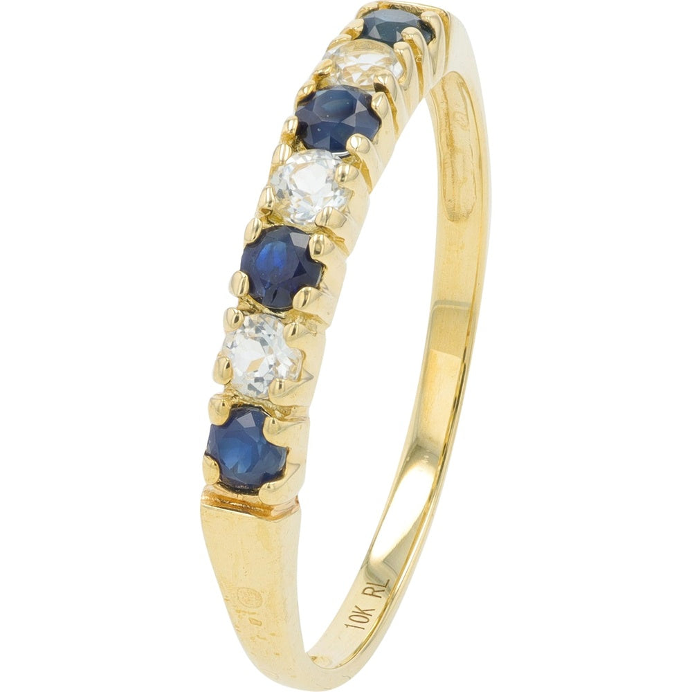 10K Yellow Gold Band with Alternating Round Sapphires and White Topaz - 0.50 Carat Total Gemstone Weight
