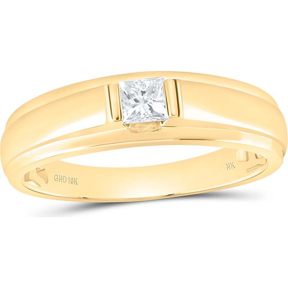 10K Yellow Gold Band with Channel-Set 0.33 Carat Princess Cut Diamond Solitaire