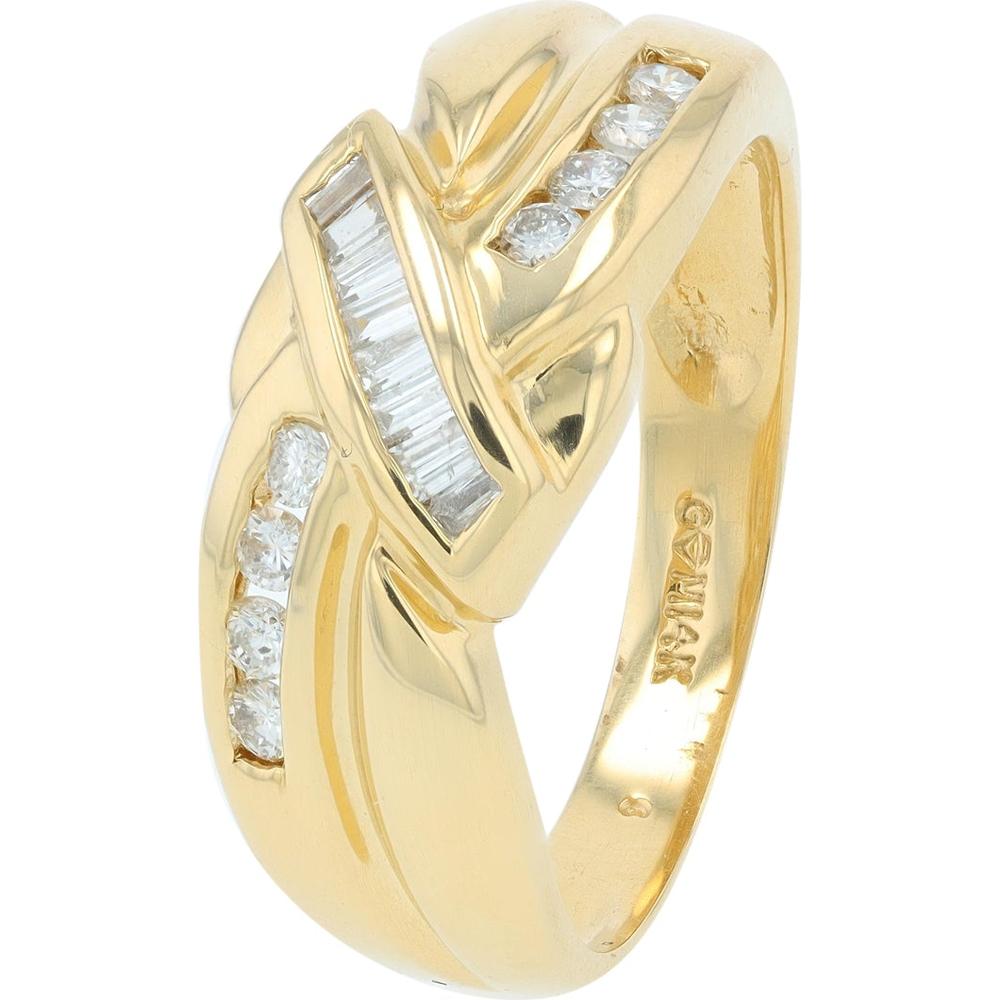 10K Yellow Gold Band with Channel Set Baguette and Round Diamonds - 0.25 Carats Total Diamond Weight