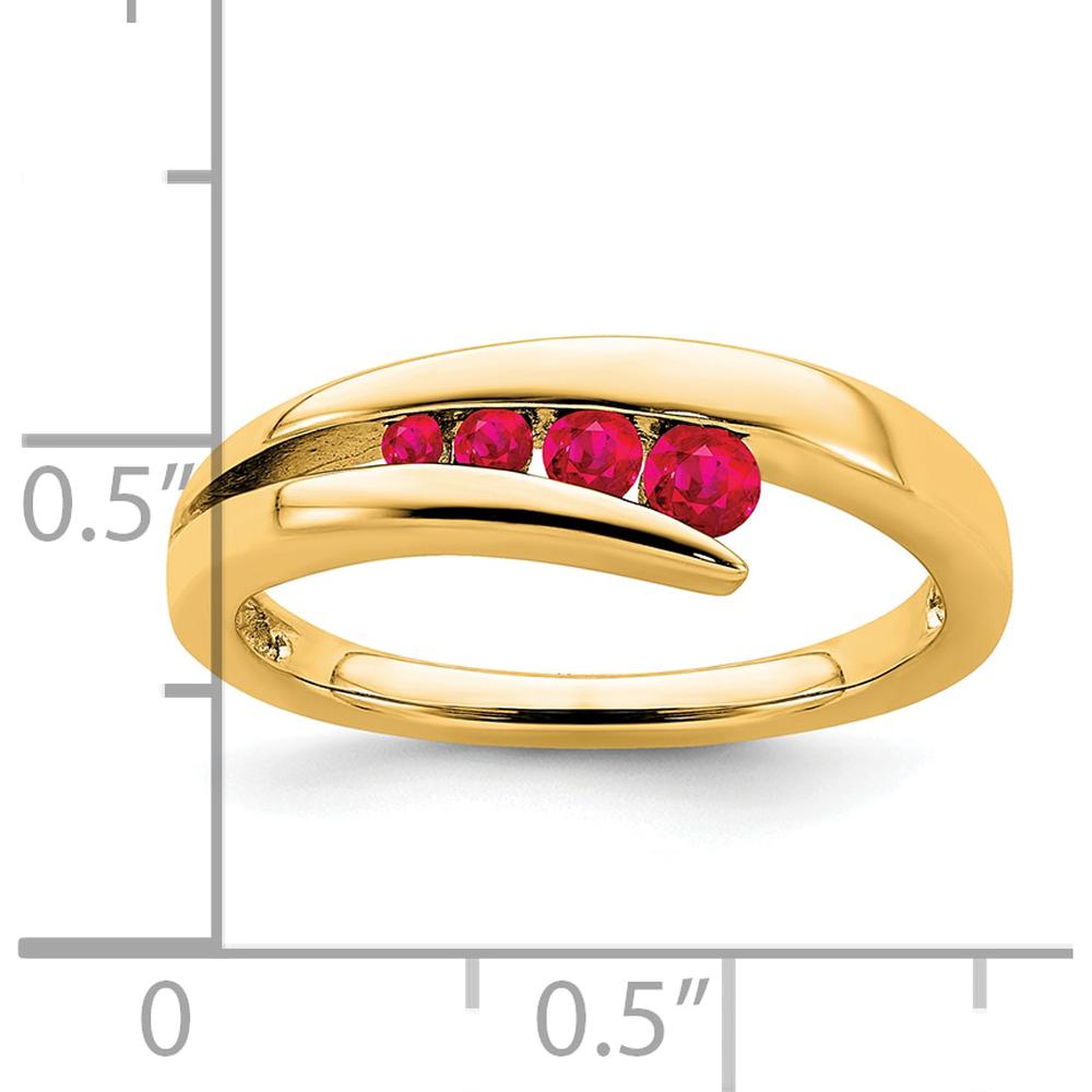 10K Yellow Gold Band with Four Round Rubies - Polished Tapered Design by 0