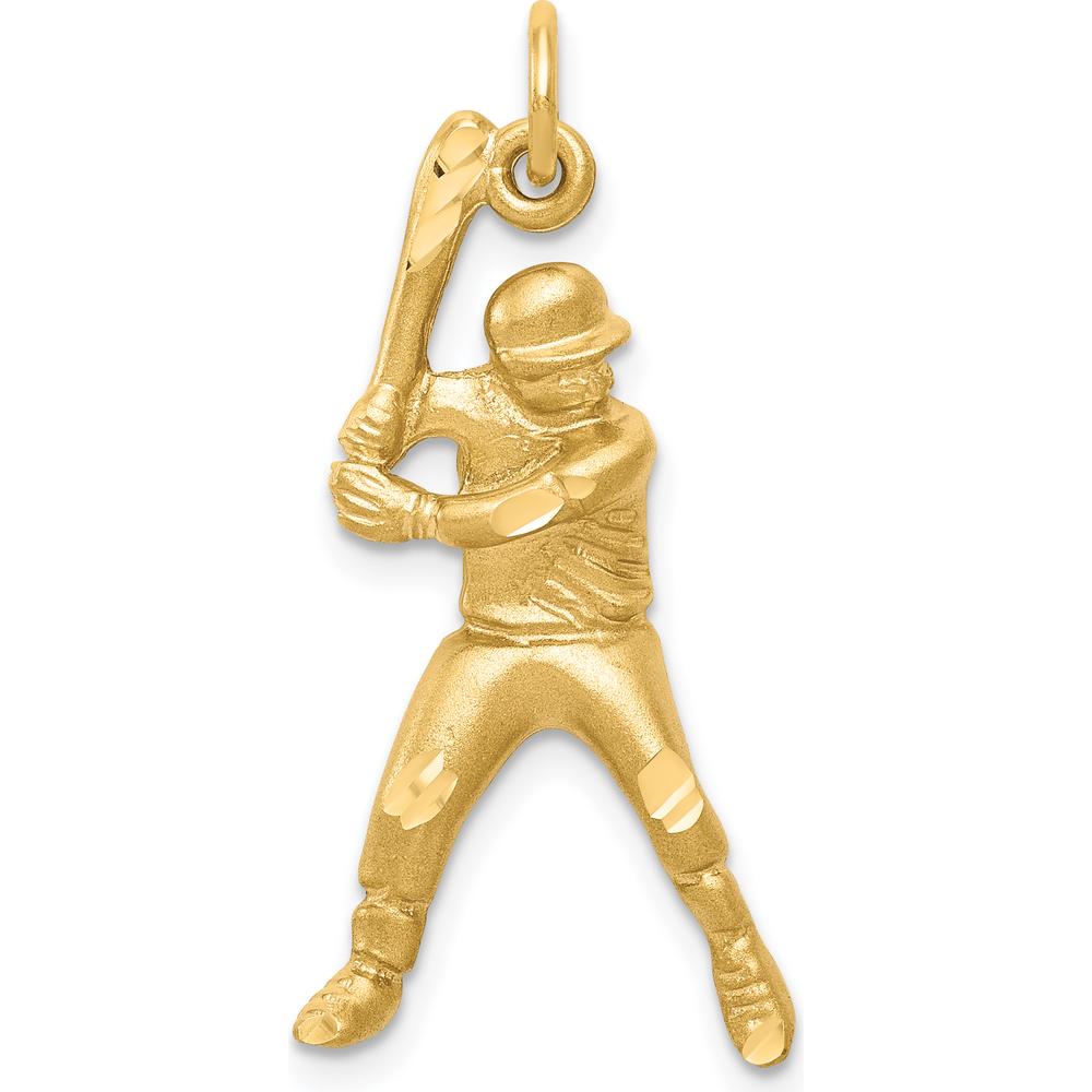 10K Yellow Gold Baseball Swing Charm Pendant - Polished Finish 30mm x 16mm