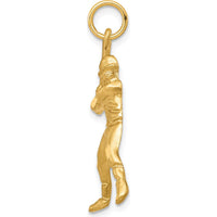 10K Yellow Gold Baseball Swing Charm Pendant - Polished Finish 30mm x 16mm