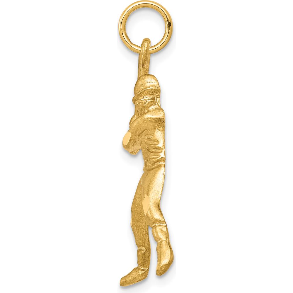 10K Yellow Gold Baseball Swing Charm Pendant - Polished Finish 30mm x 16mm