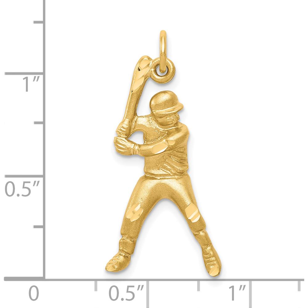 10K Yellow Gold Baseball Swing Charm Pendant - Polished Finish 30mm x 16mm