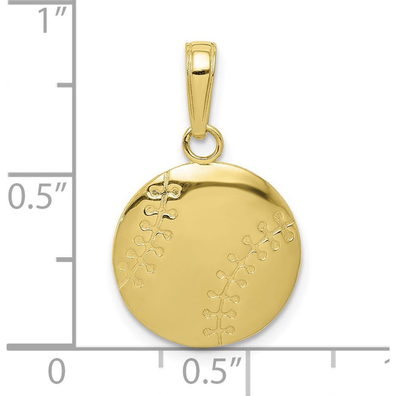 10K Yellow Gold Baseball Themed Polished Pendant with Closed Back Design
