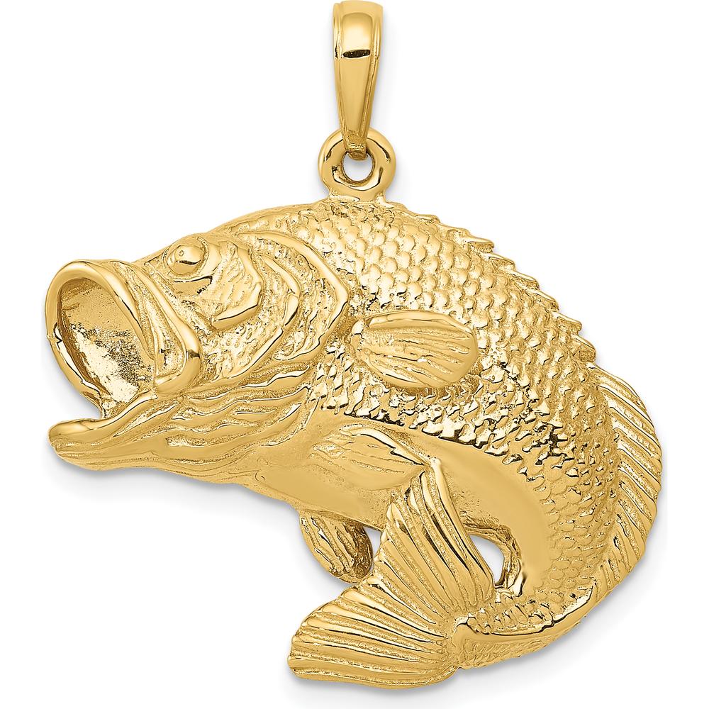 10K Yellow Gold Bass Fish Jumping Pendant - Nature-Inspired Wildlife Jewelry