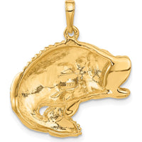 10K Yellow Gold Bass Fish Jumping Pendant - Nature-Inspired Wildlife Jewelry