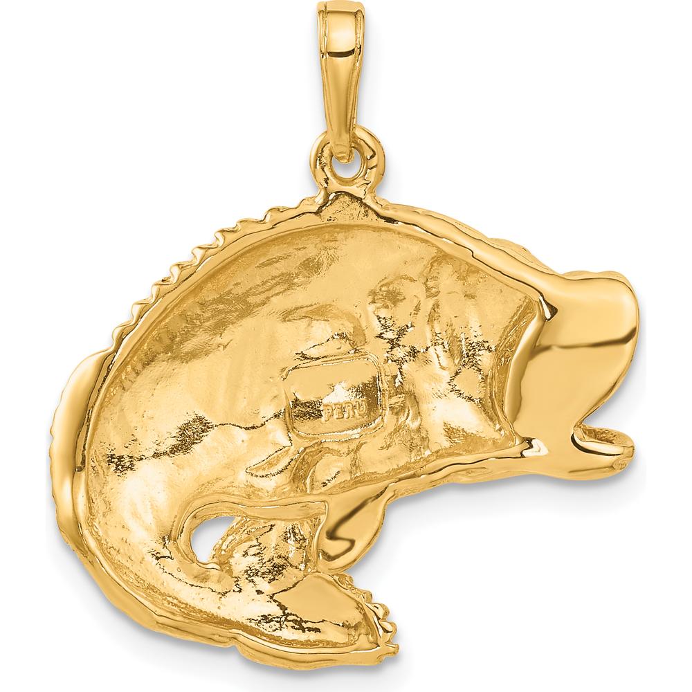10K Yellow Gold Bass Fish Jumping Pendant - Nature-Inspired Wildlife Jewelry