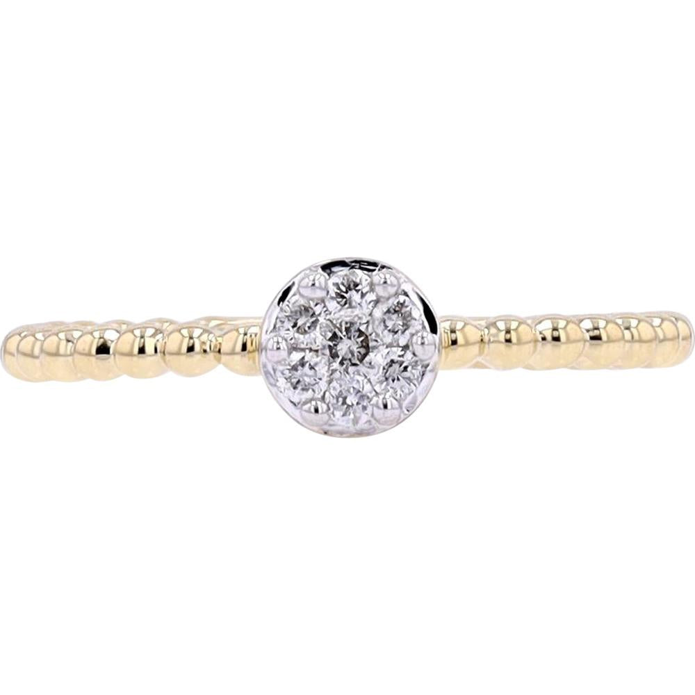 10K Yellow Gold Beaded Band Ring with 0.13 Carat Circle Diamond Cluster