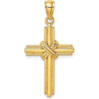 10K Yellow Gold Beaded Center Design Cross Charm with Polished Finish