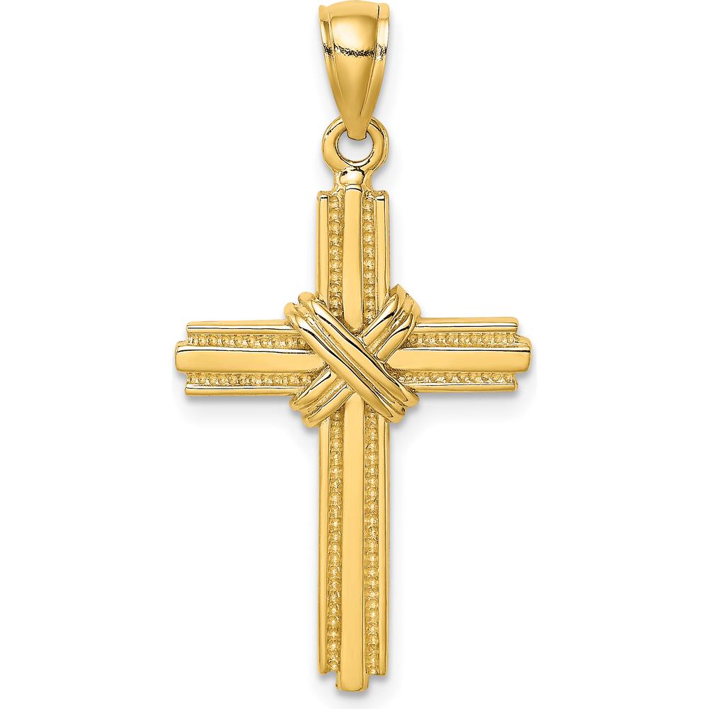 10K Yellow Gold Beaded Center Design Cross Charm with Polished Finish