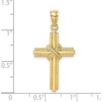 10K Yellow Gold Beaded Center Design Cross Charm with Polished Finish