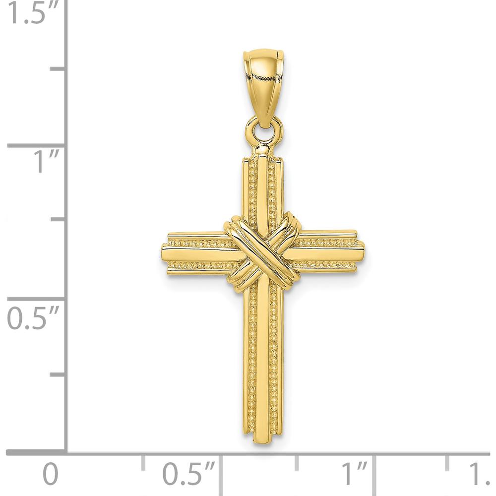 10K Yellow Gold Beaded Center Design Cross Charm with Polished Finish