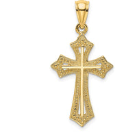 10K Yellow Gold Beaded Cross Charm with Polished Finish - 23.3mm Length