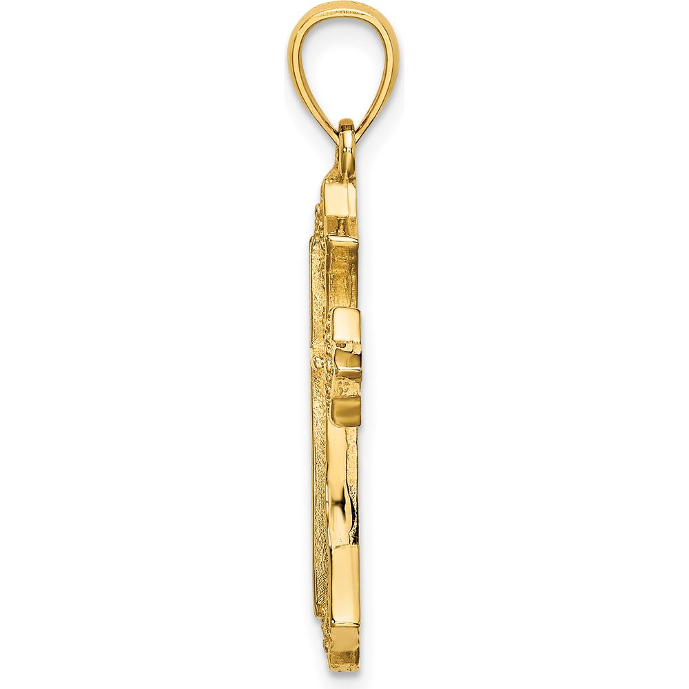 10K Yellow Gold Beaded Cross Charm with Polished Finish - 23.3mm Length