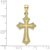 10K Yellow Gold Beaded Cross Charm with Polished Finish - 23.3mm Length