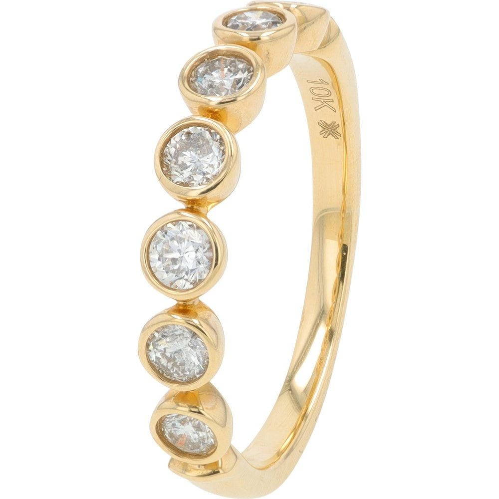 10K Yellow Gold Bezel Set Round Diamond Band - 0.50 Carat Total Diamond Weight