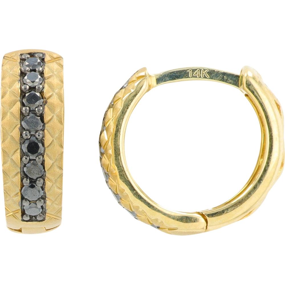 10K Yellow Gold Black Diamond Hoop Earrings - 0.25 Carat Total Diamond Weight