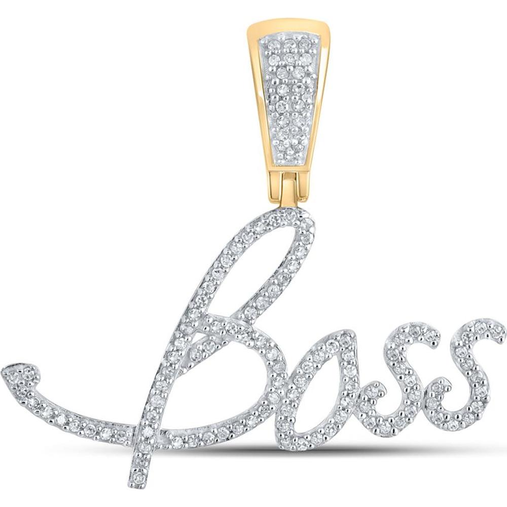 10K Yellow Gold "Boss" Pendant with Pave-Set Round Diamonds - 1/3 Carat Total Diamond Weight