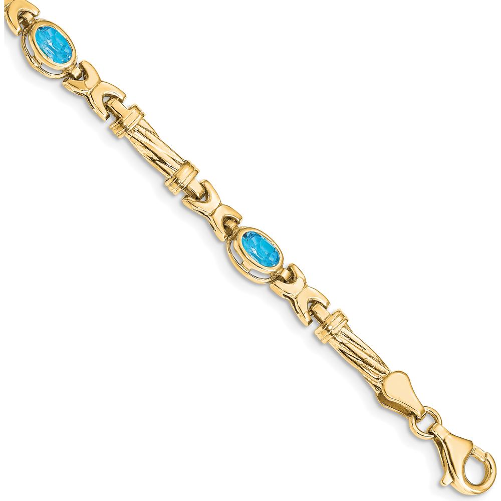 10K Yellow Gold Bracelet with 4 Oval Swiss Blue Topaz Stones - 0.56 Carats Total Gem Weight by Oro Pregiato