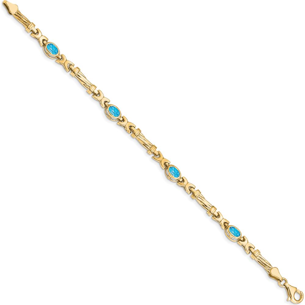 10K Yellow Gold Bracelet with 4 Oval Swiss Blue Topaz Stones - 0.56 Carats Total Gem Weight by Oro Pregiato