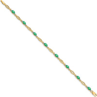 10K Yellow Gold Bracelet with Alternating Emeralds and Diamonds - 1.00 Carats Total Gem Weight by Oro Pregiato