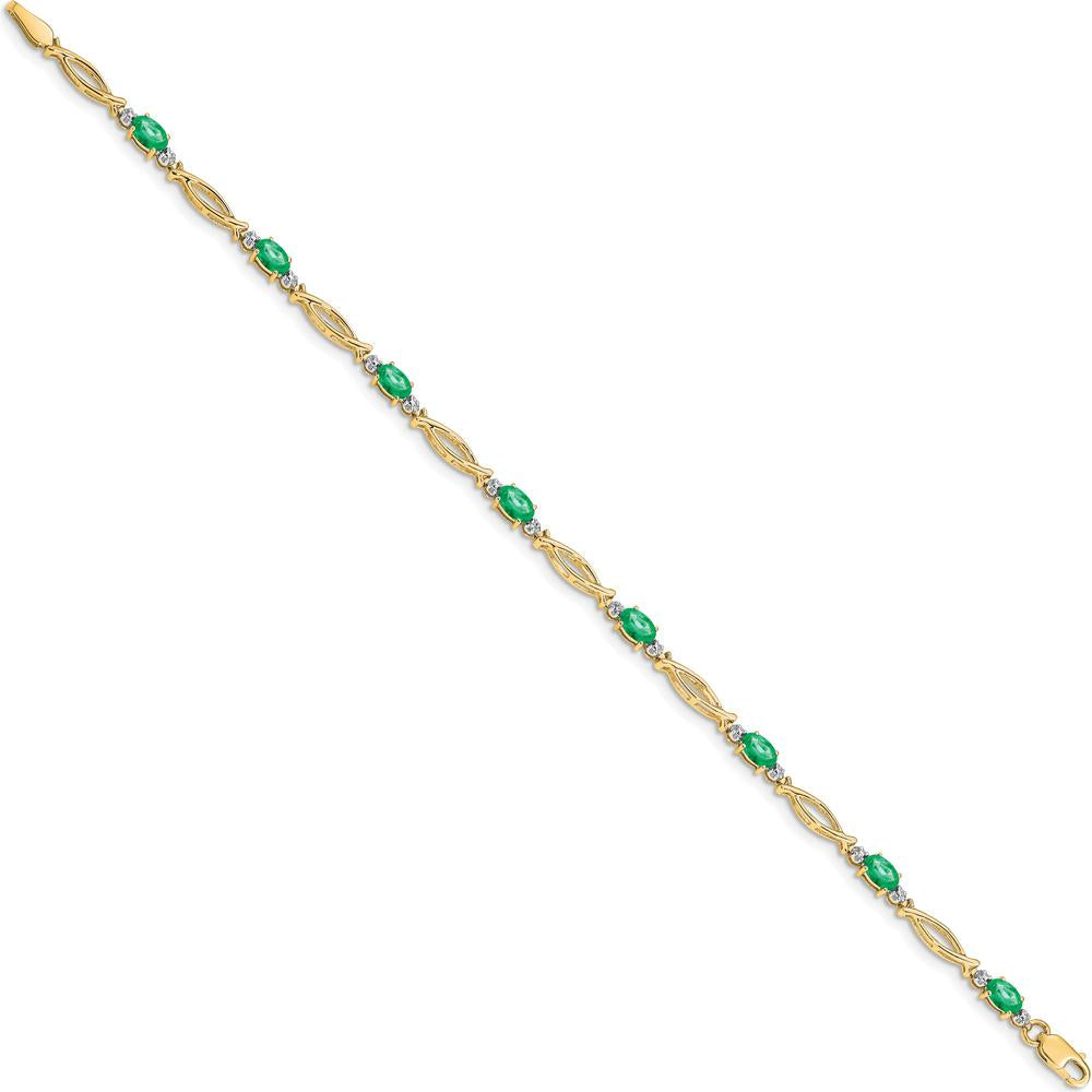 10K Yellow Gold Bracelet with Alternating Emeralds and Diamonds - 1.00 Carats Total Gem Weight by Oro Pregiato