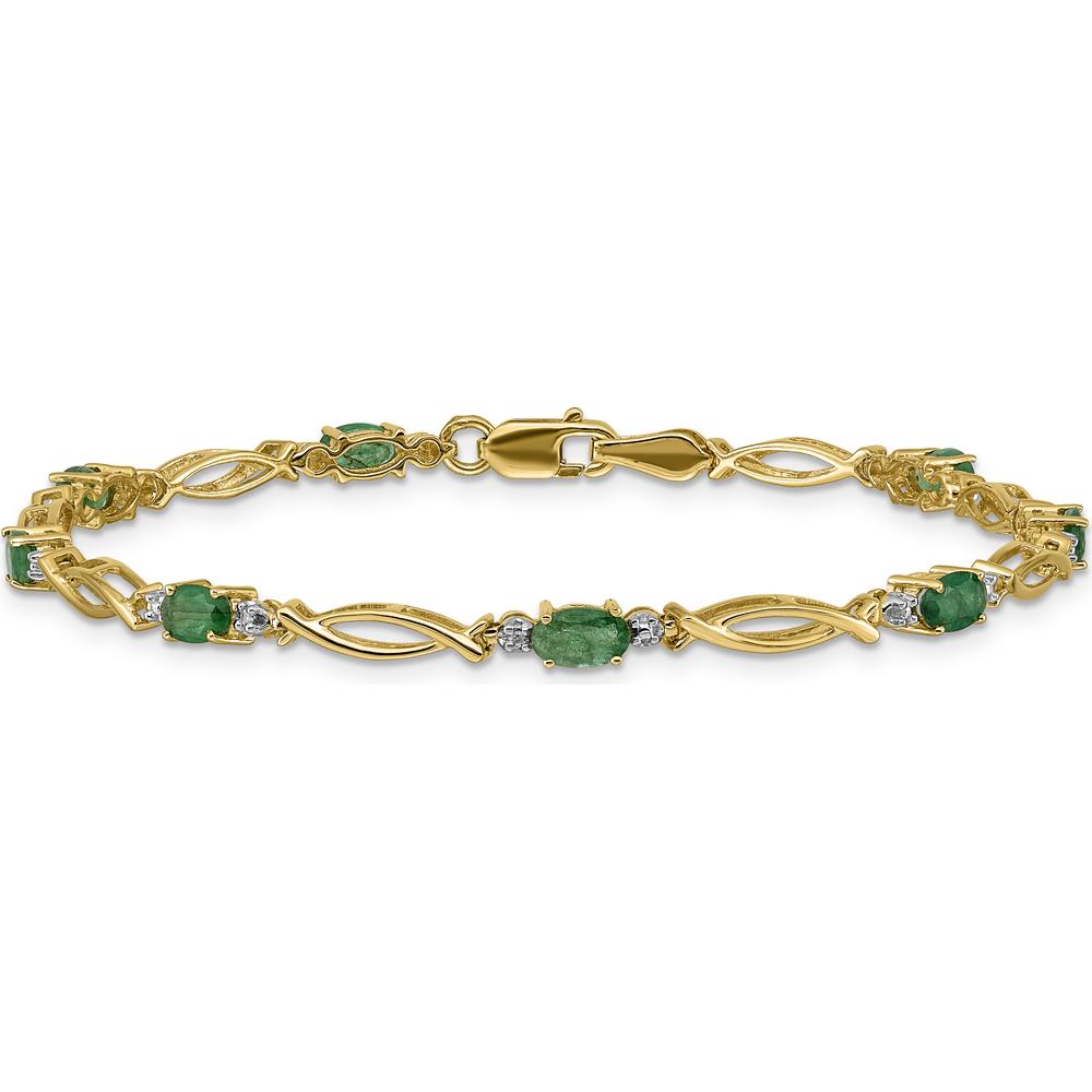 10K Yellow Gold Bracelet with Alternating Emeralds and Diamonds - 1.00 Carats Total Gem Weight by Oro Pregiato