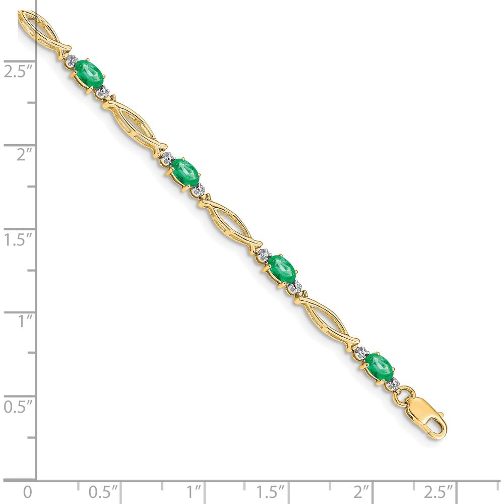 10K Yellow Gold Bracelet with Alternating Emeralds and Diamonds - 1.00 Carats Total Gem Weight by Oro Pregiato