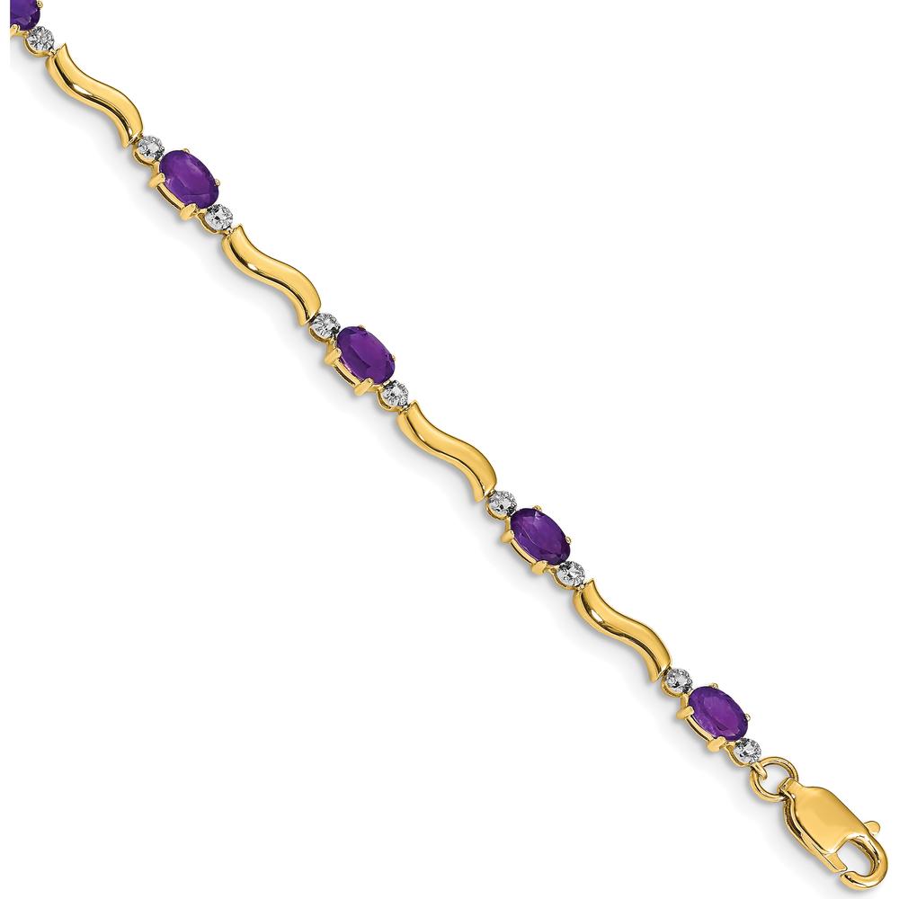 10K Yellow Gold Bracelet with Oval Amethyst and Round Diamonds - 0.23 Carats Amethyst Total Weight, 0.01 Carats Diamond Total Weight by Monteluci Fine Jewelry