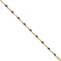10K Yellow Gold Bracelet with Oval Amethyst and Round Diamonds - 0.23 Carats Amethyst Total Weight, 0.01 Carats Diamond Total Weight by Monteluci Fine Jewelry