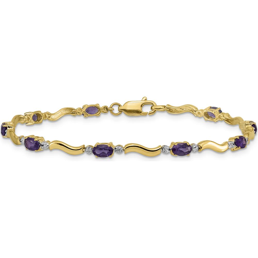 10K Yellow Gold Bracelet with Oval Amethyst and Round Diamonds - 0.23 Carats Amethyst Total Weight, 0.01 Carats Diamond Total Weight by Monteluci Fine Jewelry