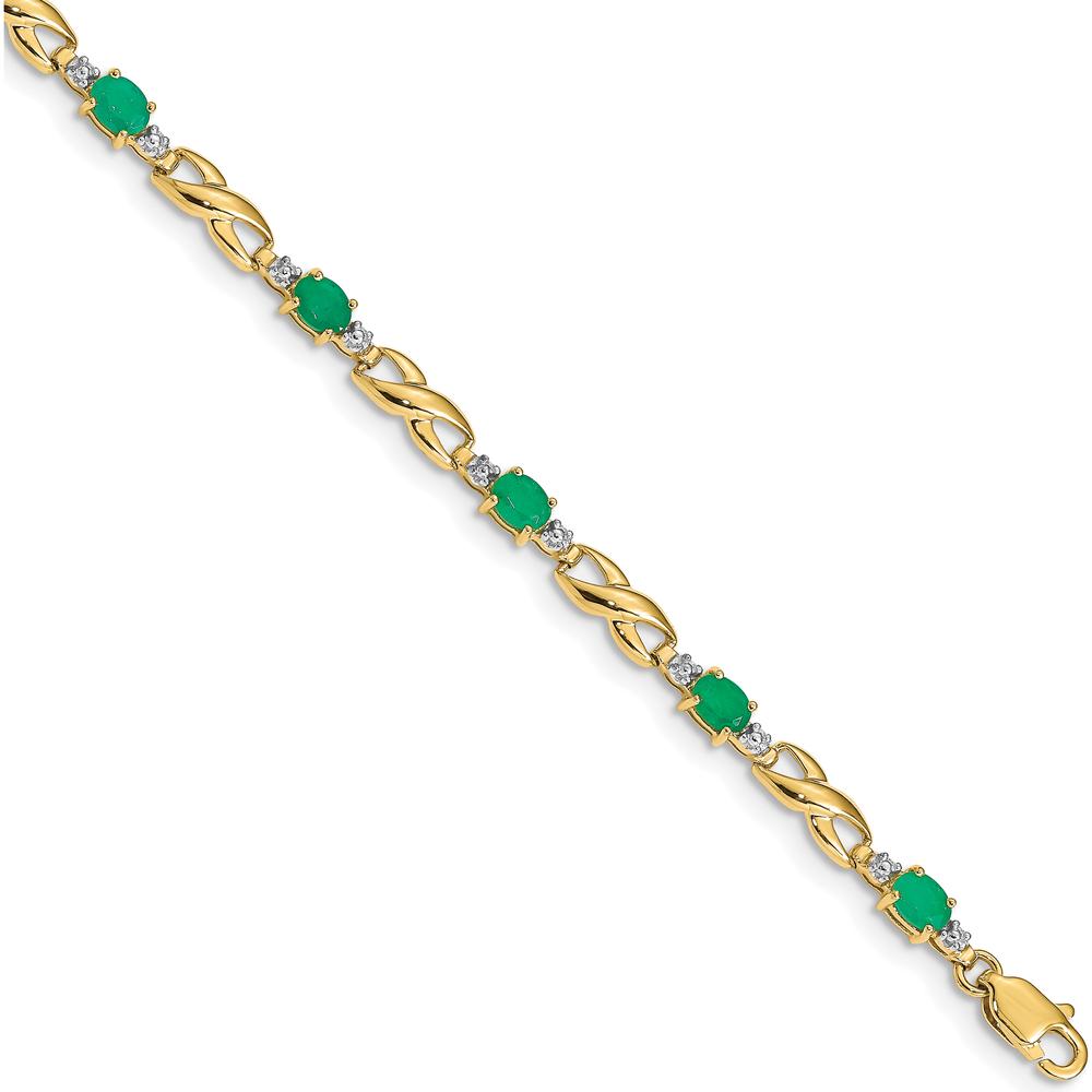 10K Yellow Gold Bracelet with Oval Emeralds and Diamond Accents - 0.22 Carats Total Emerald Weight by Monteluci Fine Jewelry