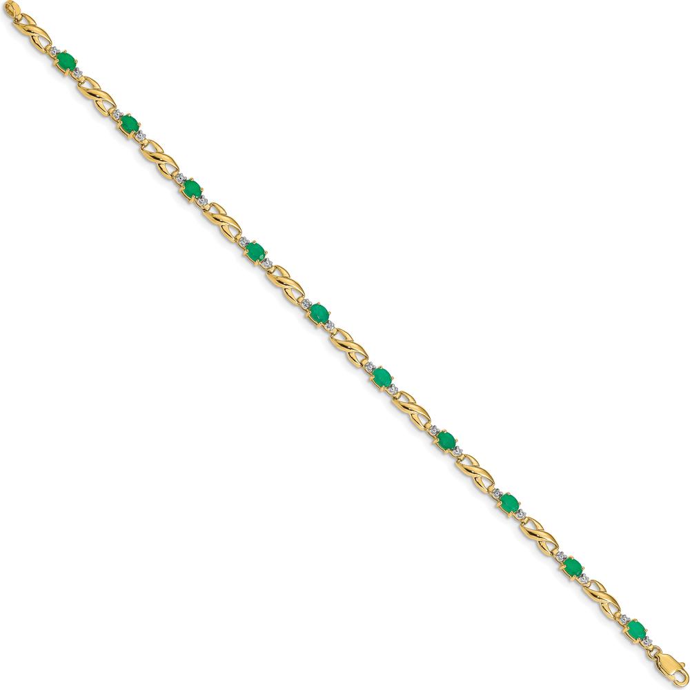 10K Yellow Gold Bracelet with Oval Emeralds and Diamond Accents - 0.22 Carats Total Emerald Weight by Monteluci Fine Jewelry