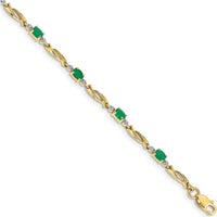10K Yellow Gold Bracelet with Oval Emeralds and Diamonds - 1.45 Carats Total Gemstone Weight by Oro Pregiato