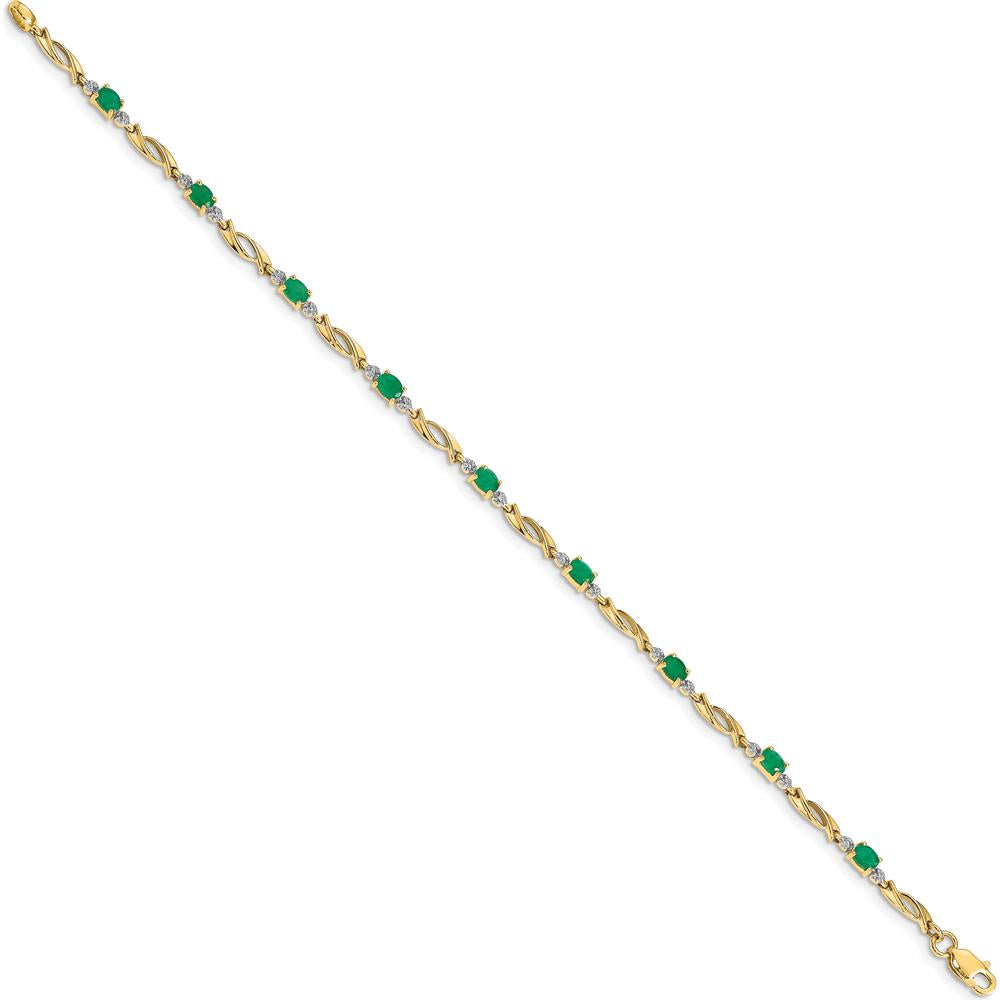 10K Yellow Gold Bracelet with Oval Emeralds and Diamonds - 1.45 Carats Total Gemstone Weight by Oro Pregiato