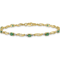 10K Yellow Gold Bracelet with Oval Emeralds and Diamonds - 1.45 Carats Total Gemstone Weight by Oro Pregiato