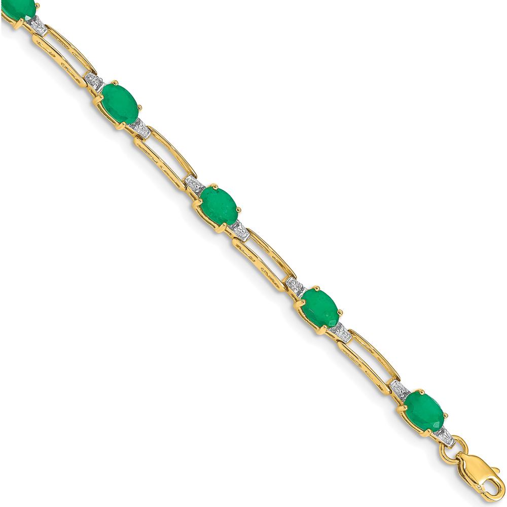 10K Yellow Gold Bracelet with Oval Emeralds and Diamonds - 7.25 in Length by Oro Pregiato