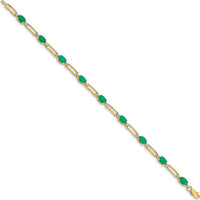 10K Yellow Gold Bracelet with Oval Emeralds and Diamonds - 7.25 in Length by Oro Pregiato
