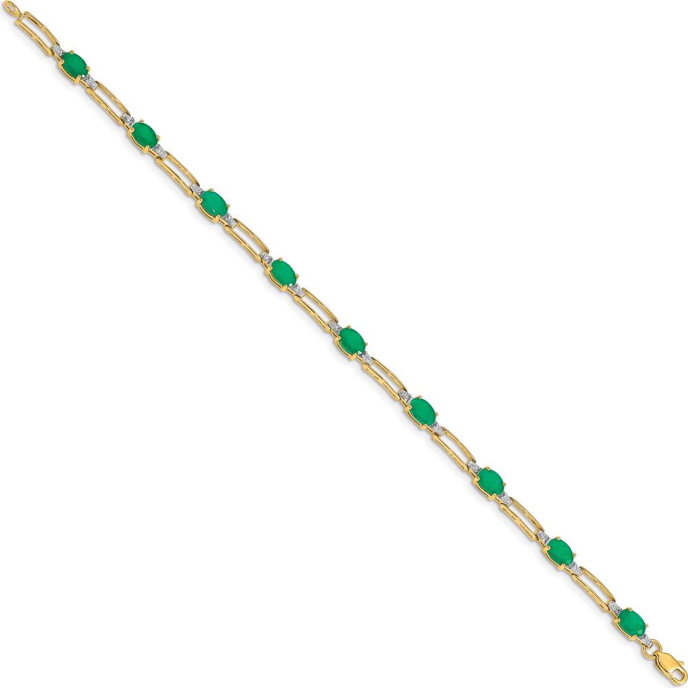 10K Yellow Gold Bracelet with Oval Emeralds and Diamonds - 7.25 in Length by Oro Pregiato