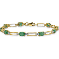 10K Yellow Gold Bracelet with Oval Emeralds and Diamonds - 7.25 in Length by Oro Pregiato