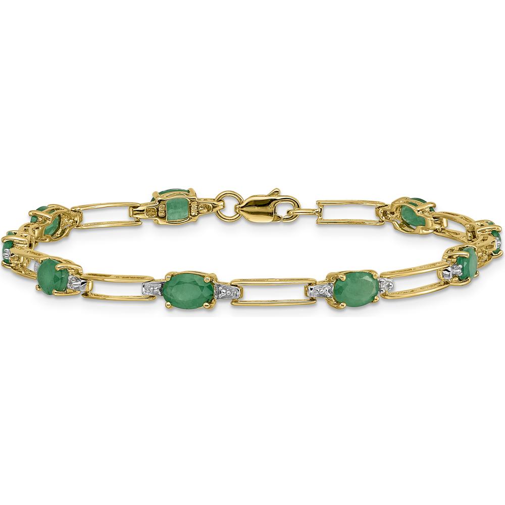 10K Yellow Gold Bracelet with Oval Emeralds and Diamonds - 7.25 in Length by Oro Pregiato